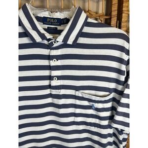 Polo Ralph Lauren Shirt Men M Blue Stripe Polo Logo Classic Fit Nautical Preppy